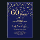 Convites Surpresa 60ª Festa de aniversário - Marinho azul D<br><div class="desc">Surpresa 60º Convite de aniversário. Design elegante em azul marinho e ouro brilhante falso. Apresenta a fonte do script e os diamantes confetti. Saúde para 60 anos! Envie-me uma mensagem se precisar de mais personalização.</div>