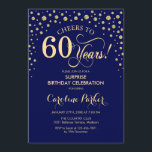 Convites Surpresa 60ª Festa de aniversário - Marinho azul D<br><div class="desc">Surpresa 60º Convite de aniversário. Design elegante em azul marinho e ouro brilhante falso. Apresenta a fonte do script e os diamantes confetti. Saúde para 60 anos! Envie-me uma mensagem se precisar de mais personalização.</div>