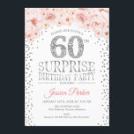 Convites Surpresa 60ª Festa de aniversário - Prata branca,<br><div class="desc">Surpresa 60º Convite de aniversário. Design elegante em prata brilhante,  branca e rosa. Apresenta confetti,  fonte de script e flores cor-de-água pinceladas. Envie-me uma mensagem se precisar de mais personalização.</div>