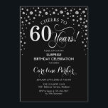Convites Surpresa 60ª Festa de aniversário - Prata Preta<br><div class="desc">Surpresa 60º Convite de aniversário. Design elegante em prata brilhante e preto. Apresenta a fonte do script e os diamantes confetti. Saúde para 60 anos! Envie-me uma mensagem se precisar de mais personalização.</div>