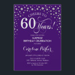 Convites Surpresa 60ª Festa de aniversário - Prata roxa<br><div class="desc">Surpresa 60º Convite de aniversário. Design elegante em prata brilhante roxa e falso. Apresenta a fonte do script e os diamantes confetti. Saúde para 60 anos! Envie-me uma mensagem se precisar de mais personalização.</div>