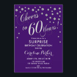 Convites Surpresa 60ª Festa de aniversário - Prata Roxo<br><div class="desc">Surpreenda o 60º Convite de aniversário Elegante design com falso brilho prata e roxo. Possui fonte de script e confetti. Saúde para 60 anos! Me mande mensagem se precisar de uma idade personalizada.</div>
