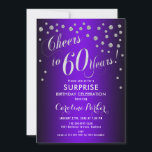 Convites Surpresa 60ª Festa de aniversário - Prata Roxo<br><div class="desc">Surpreenda o 60º Convite de aniversário Elegante design com falso brilho prata e roxo. Possui fonte de script e confetti. Saúde para 60 anos! Me mande mensagem se precisar de uma idade personalizada.</div>