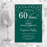 Convites Surpresa 60ª Festa de aniversário - Prata Verde<br><div class="desc">Surpresa 60º Convite de aniversário. Design elegante em verde esmeralda e prata brilhante falso. Apresenta a fonte do script e os diamantes confetti. Saúde para 60 anos! Envie-me uma mensagem se precisar de mais personalização.</div>