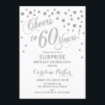 Convites Surpresa 60ª Festa de aniversário - Prateado branc<br><div class="desc">Surpreenda o 60º Convite de aniversário Elegante do design com falso brilho de prata e branco. Possui fonte de script e confetti. Saúde para 60 anos! Me mande mensagem se precisar de uma idade personalizada.</div>