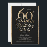 Convites Surpresa 60ª Festa de aniversário Preta e Dourada<br><div class="desc">Celebre um marco em estilo inesquecível com este elegante 60º Convite de aniversário Surpresa, projetado em uma folha de ouro falsa em um fundo preto elegante. Apresentando uma magnífica tipografia da escrita, este convite exude a sofisticação do eterno com um toque de vidro — perfeito para definir o tom de...</div>