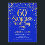Convites Surpresa 60ª Festa de aniversário - Real Azul e Do<br><div class="desc">Surpresa 60º Convite de aniversário. Design elegante em azul real e ouro brilhante falso. Possui fonte de script na moda e confetti. Envie-me uma mensagem se precisar de idade personalizada.</div>