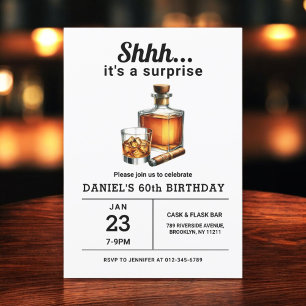 Convites Surpresa 60ª Festa de aniversário Whiskey Charuto