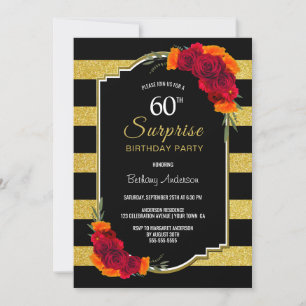 Convites Surpresa 60º aniversário Dourada Floral