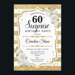 Convites Surpresa 60º aniversário - Dourado Branco<br><div class="desc">Surpresa 60º Convite de Aniversário. Design feminina com ouro brilhante falso. Apresenta faixas,  rosas brancas,  fonte de script e confetti. Perfeito para uma bolsa mensageifesta de aniversario elegante. Pode ser personalizado para mostrar qualquer idade. Envie-me uma mensagem se precisar de mais personalização.</div>