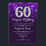Convites Surpresa 60º aniversário - Prata Roxa<br><div class="desc">Surpresa 60º Convite de Aniversário. Design púrpura elegante com prata brilhante. Aniversário adulto. Apresenta diamantes,  luzes de boque e fontes de script. Homens ou mulheres convidam no dia. Perfeito para uma festa de aniversário na moda. Envie-me uma mensagem se precisar de mais personalização.</div>