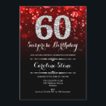 Convites Surpresa 60º aniversário - Prata Vermelha Negra<br><div class="desc">Surpresa 60º Convite de Aniversário. Design vermelho preto elegante com prata brilhante. Aniversário adulto. Apresenta diamantes,  luzes de boque e fontes de script. Homens ou mulheres convidam no dia. Perfeito para uma festa de aniversário na moda. Envie-me uma mensagem se precisar de mais personalização.</div>