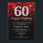 Convites Surpresa 60º aniversário - Prata Vermelha Negra<br><div class="desc">Surpresa 60º Convite de Aniversário. Design vermelho preto elegante com prata brilhante. Aniversário adulto. Apresenta diamantes,  luzes de boque e fontes de script. Homens ou mulheres convidam no dia. Perfeito para uma festa de aniversário na moda. Envie-me uma mensagem se precisar de mais personalização.</div>