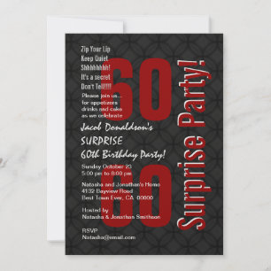Convites SURPRESA 60º Aniversário Vermelho Branco Branco 