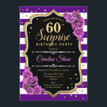 Convites Surpresa 60.º aniversário - Dourada roxa<br><div class="desc">Surpresa 60º Convite de Aniversário. Design de ouro roxo feminino com ouro brilhante falso. Apresenta faixas,  rosas roxos,  fontes de script e confetti. Perfeito para uma bolsa mensageifesta de aniversario elegante. Pode ser personalizado para mostrar qualquer idade. Envie-me uma mensagem se precisar de mais personalização.</div>