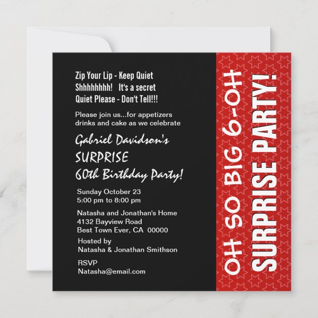 Convites SURPRESA 60. º aniversário - Estrelas vermelhas Q0 (Frente)