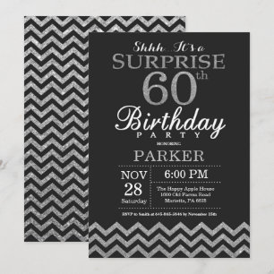 Convites Surpresa 60.º Aniversário Invitation Silver Glitte