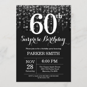Convites Surpresa 60.º Aniversário Invitation Silver Glitte