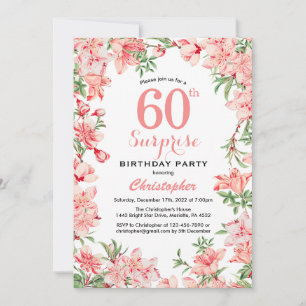 Convites Surpresa 60.º Aniversário Pink Boho Botânico