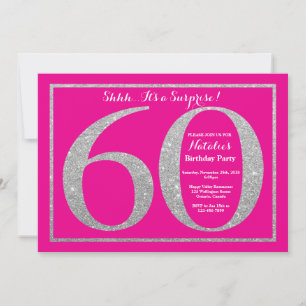 Convites Surpresa: 60.º aniversário, rosa quente e cintilaç