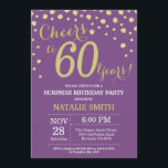 Convites Surpresa 60.º aniversário Roxo e Diamante Dourado<br><div class="desc">Surpreenda o 60º Convite de Aniversário com Fundo de Diamante Glitter Roxo e Dourado. Dourado Confetti. Aniversário Adulto. Homens ou Mulheres Aniversário. Para mais personalização,  clique no botão "Personalizar" e use a ferramenta design para modificar este modelo.</div>
