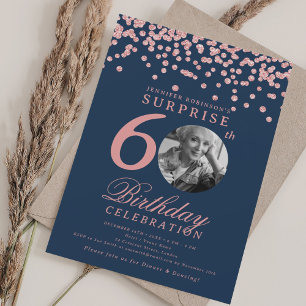 Convites SURPRESA 60 Rosa de aniversário Dourado Confetti M
