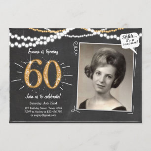Convites Surpresa 60 Sessenta Dourada chamada de aniversári