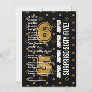 Convites SURPRESA 65º aniversário moderno Dourado e negro