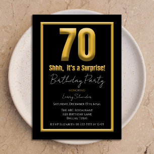 Convites Surpresa 70º Negrito 70 Preto e Dourado Aniversári