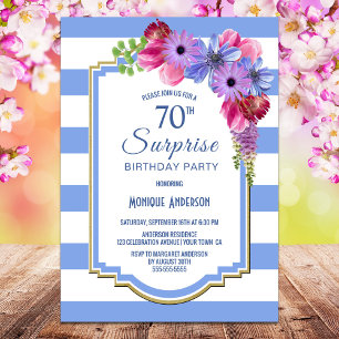 Convites Surpresa 70 de Aniversário Festa Floral de Azul St