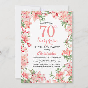 Convites Surpresa 70 de Aniversário Rosa Boho Botânico Flor