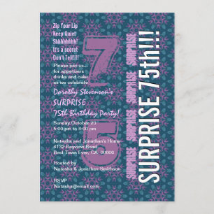 Convites SURPRESA 75º aniversário moderno Roxo e Teal G53