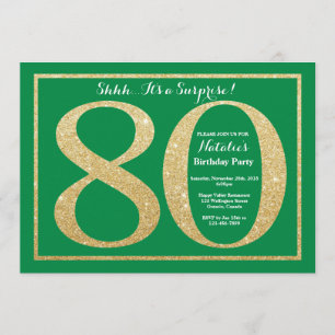 Convites Surpresa 80 Birthday Green e Dourada Glitter