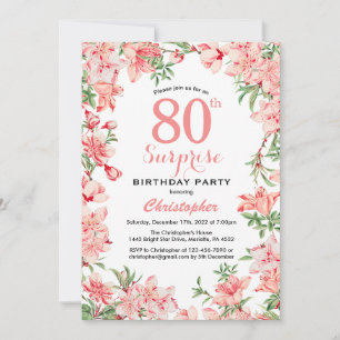 Convites Surpresa 80 de Aniversário Rosa Boho Botânico Flor