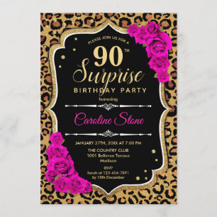 Convites Surpresa 90 de Aniversário - Leopardo Negro Dourad