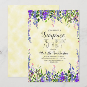 Convites Surpresa Amarela com Lavanda de Aquarela 75. º an