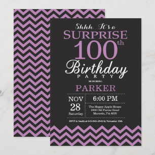 Convites Surpresa Aniversário de 100 anos Preto e Roxo