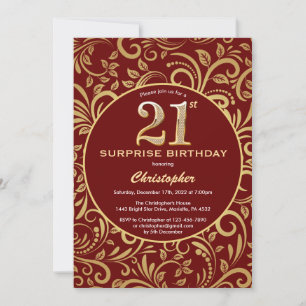 Convites Surpresa aniversário de 21 anos Burgundy Vermelho 