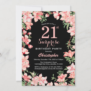 Convites Surpresa Aniversário de 21 anos Floral Rosa Flores