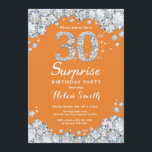 Convites Surpresa aniversário de 30 anos Orange e Silver Di<br><div class="desc">Convite para aniversário de 30 anos surpresa. Fundo do Quadro de Chalkboards de Diamante de Orange e Silver Rhinestone. Convidado Elegante Birthday Bash. Preto e Branco. Aniversário Adulto. Mulheres Aniversário. Homens Aniversário. Para mais personalização,  clique no botão "Personalizar" e use nossa ferramenta de design para modificar este modelo.</div>