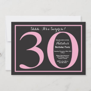 Convites Surpresa Aniversário de 30 anos Quadro Negro Rosa