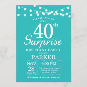 Convites Surpresa aniversário de 40 anos Teal Aqua Turquois