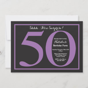 Convites Surpresa Aniversário de 50 anos Quadro Negro Roxo 