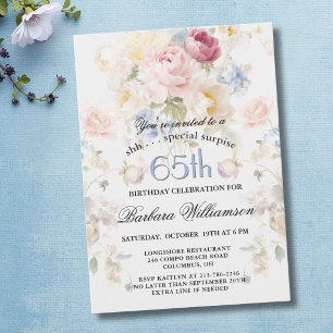 Convites SURPRESA Aniversário de 65 anos Floral Pintado com