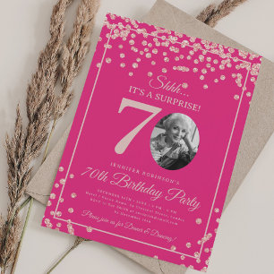 Convites Surpresa Aniversário de 70 anos Rosa Dourado Confe