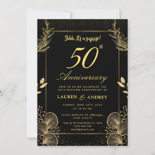 Convites Surpresa Aniversário de Casamento de 50 anos Preto