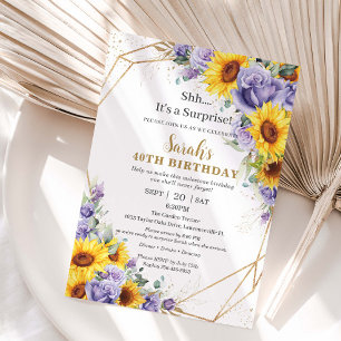 Convites Surpresa Aniversário Girassol Roxo Lavanda Floral