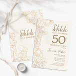 Convites Surpresa Botânica Dourada de Marfim 50º Aniversári<br><div class="desc">Ivory Cream e Dourada Surpresa Botânica 50º Aniversário. A design feminina moderna minimalista apresenta sotaques botânicos e letra de script de tipografia. Simples cartão de convite floral perfeito para uma festa surpresa na moda.</div>