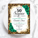 Convites Surpresa Branca Dourada de Leopard 50º Aniversário<br><div class="desc">Surpreenda o 50º Convite de aniversário. Design verde feminino com ouro brilhante falso. Possui impressão de leopardo chita animal, rosas, fonte de script e confetti. Perfeito para uma elegante comemoração de aniversário feminina. Pode ser personalizado para mostrar qualquer idade. Impressos convites Zazzle ou modelo de impressão digital instantânea para download....</div>