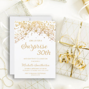 Convites Surpresa Brilho de Ouro Branco Aniversário de 30 a